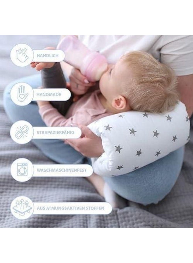 وسادة رضاعة صغيرة بقطر 20 سم - وسادة ذراع قطنية صغيرة للرضاعة الطبيعية وزجاجات التغذية أثناء التنقل بنجوم بيضاء - Image 1